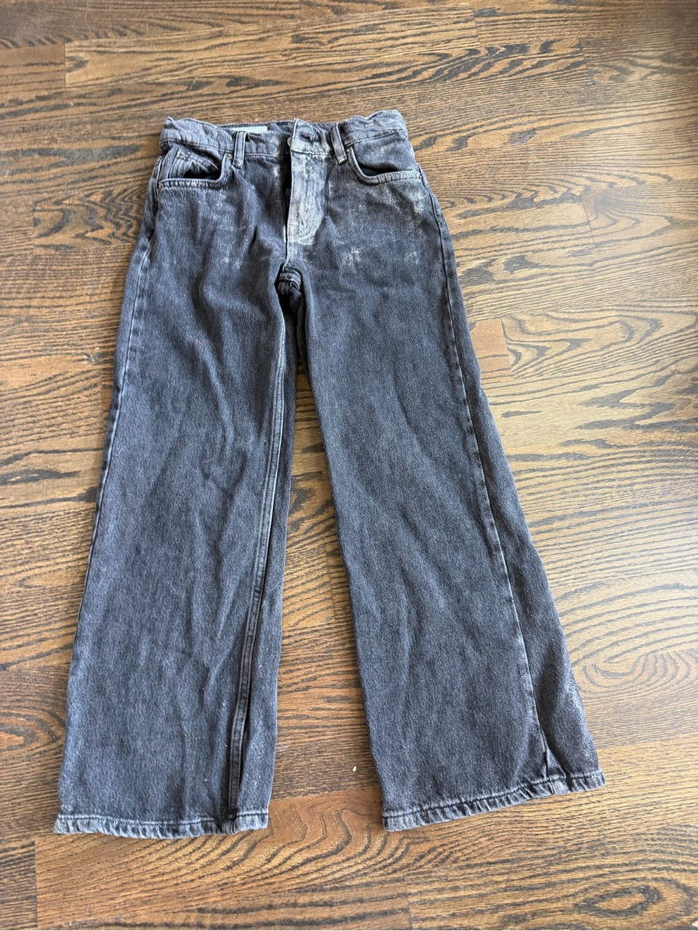 Zara Kids Black Wide-Leg glitter distressed Jeans